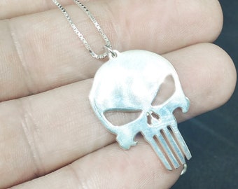 Mens Skull Necklace Silver or Gold / the punisher necklace / Gothic gifts