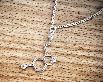 Serotonin molecule necklace silver - molecule necklace serotonin - silver molecule necklaces - molecule jewelry - big molecule pendant charm