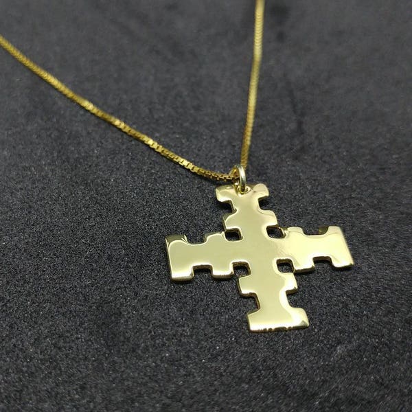 Gold Jerusalem cross / Gold Teutonic Cross / Gold Potent Cross / knights of the Teutonic Cross / cross potent with four Greek crosses