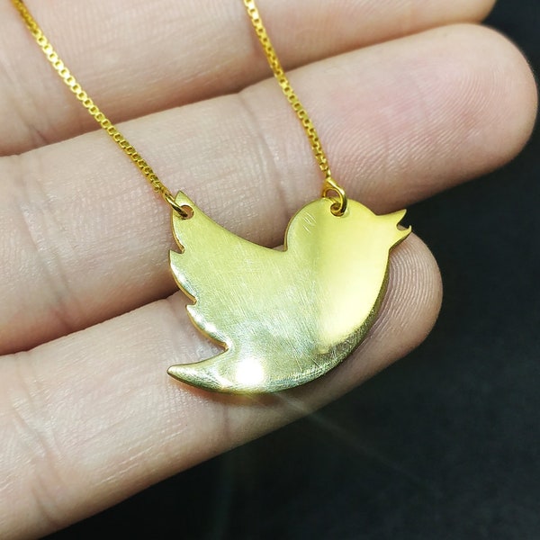 Gold Twitter Bird Necklace - twitter necklace - personalized necklace - engraved bird necklace - dove necklace - flying gold dove pendant