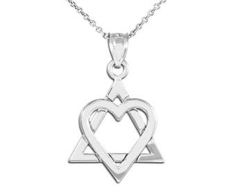 Star Of David with heart Heartagram star of david & heart necklace Jewish heart necklace real silver heart jewelry heart star of david