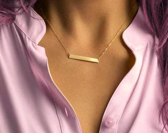14k gold bar necklace gold / 30th birthday gift ideas for her / engraved necklaces / engravable necklace gold / engraved bar necklace gold