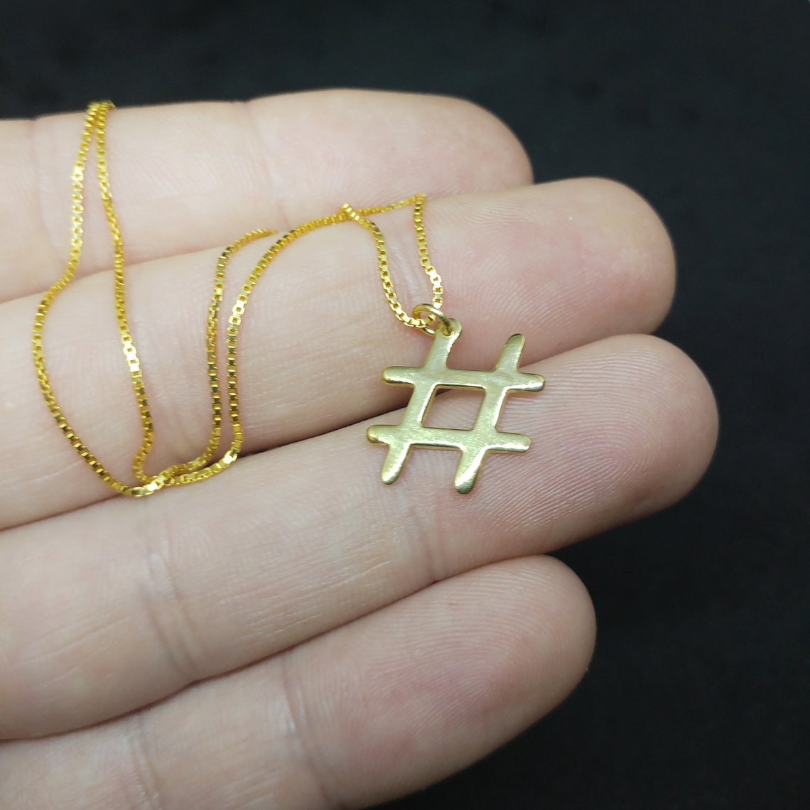 Tiny Gold Hashtag Necklace Gold Hashtag Pendant Hash Tag Etsy