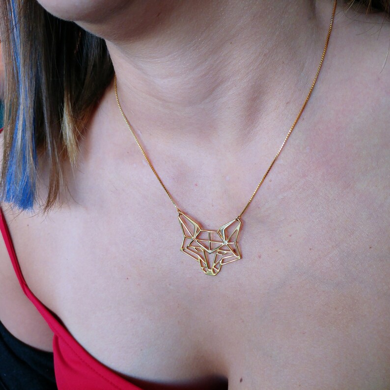 Origami Fox Necklace Gold Fox Jewelry Fox Pendant Necklace Etsy