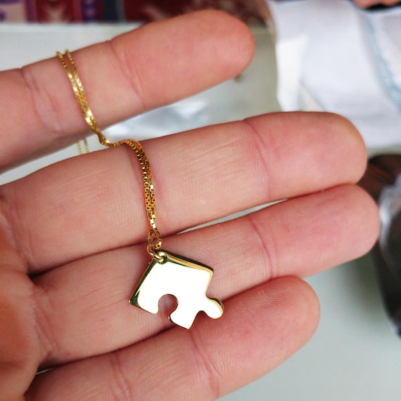 Gold Puzzle Piece Necklace Couple Necklace Puzzle Piece Custom Engraved Etsy Canada