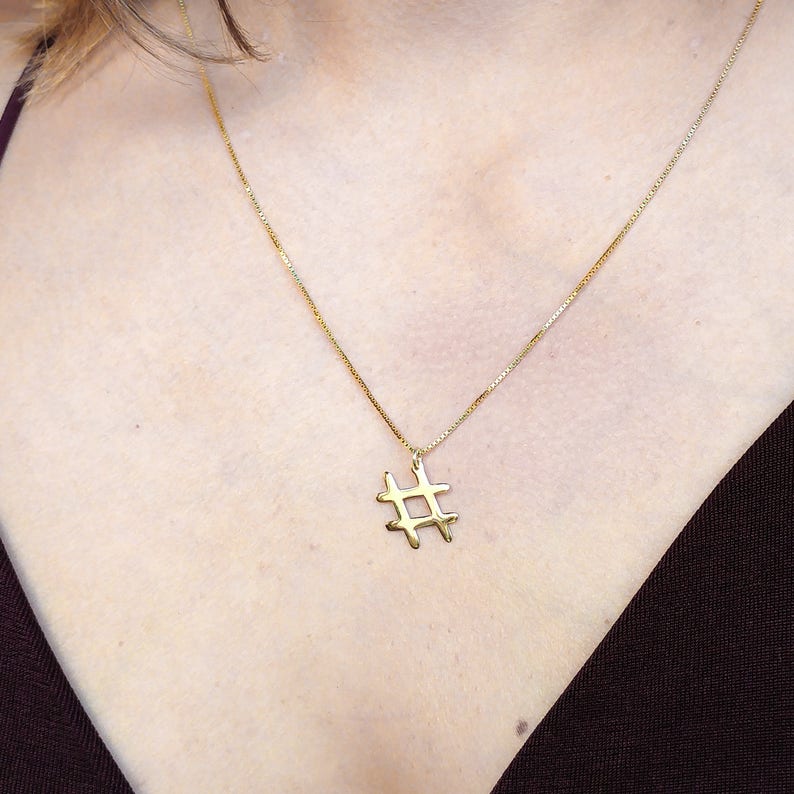 Tiny gold hashtag necklace gold hashtag pendant hash tag Etsy