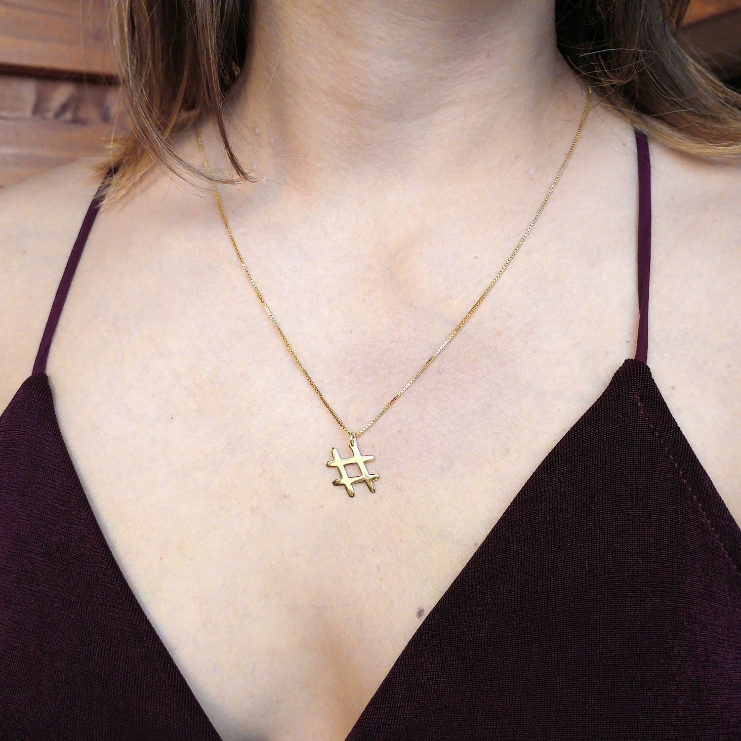Tiny Gold Hashtag Necklace Gold Hashtag Pendant Hash Tag Etsy