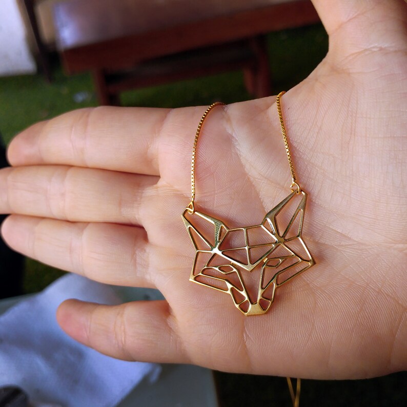 Origami Fox Necklace Gold Fox Jewelry Fox Pendant Necklace Etsy