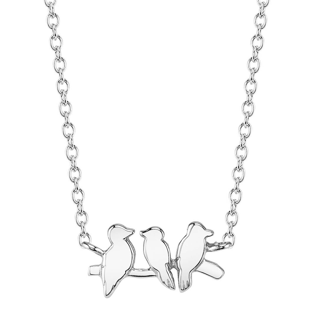Family of Birds on Branch Necklace Love Birds Necklace Silver Birds
