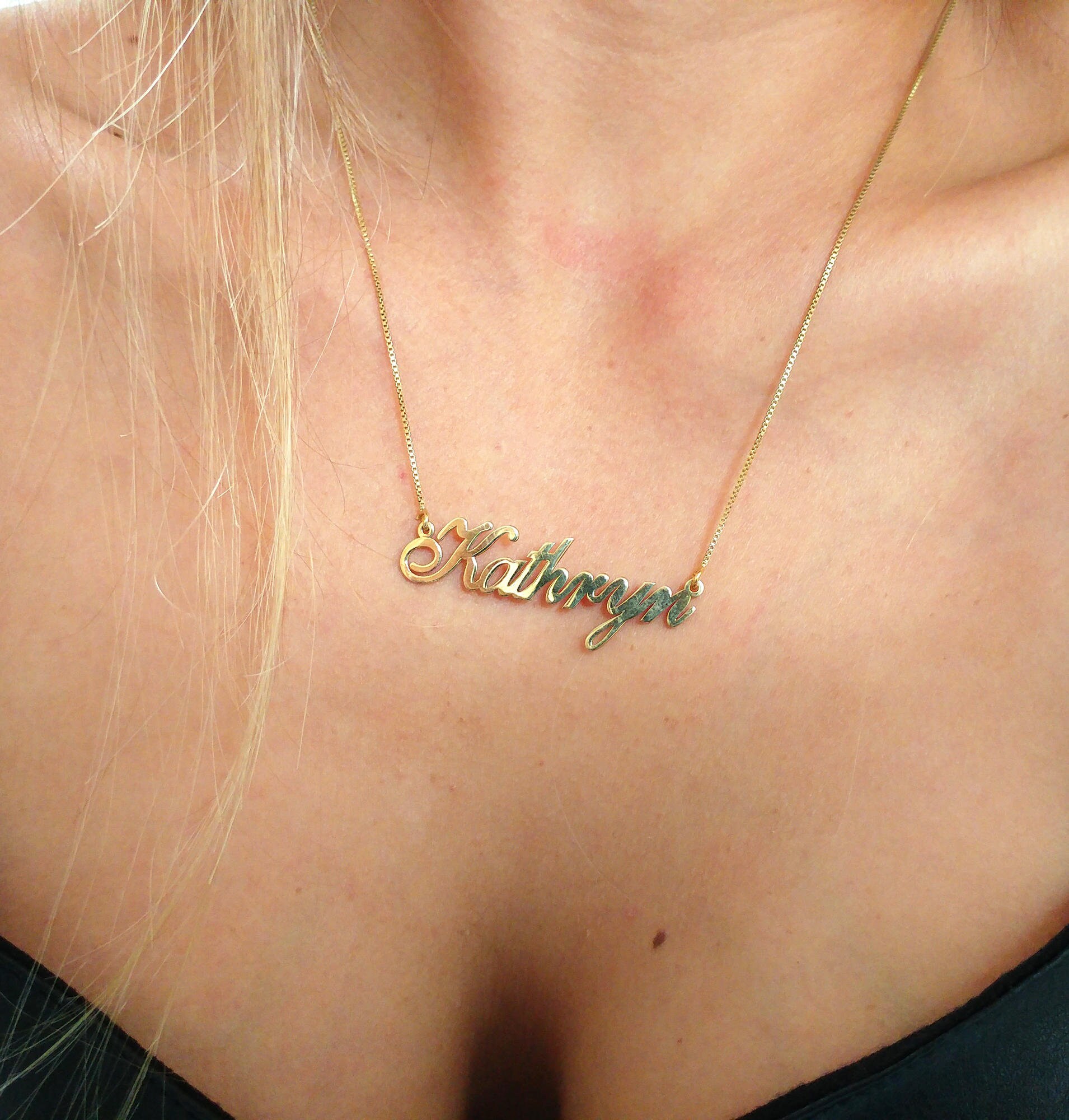 Custom Nameplate Necklace Box Chain Name Necklace Name Gold