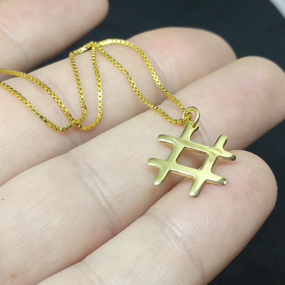 Tiny gold hashtag necklace gold hashtag pendant hash tag Etsy