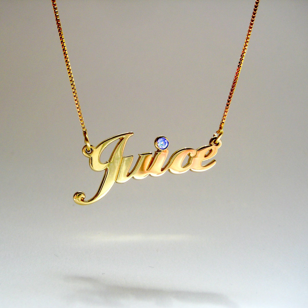 18K Real Gold Plated Name Necklace With a Birtstone Gold Plated