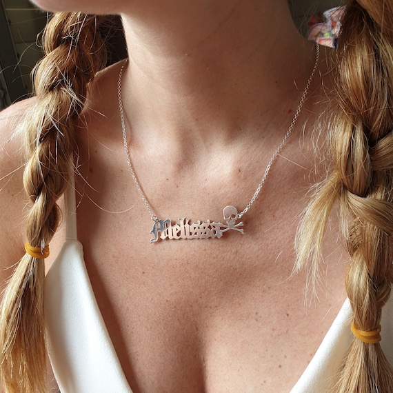 Old English Name Necklace Sterling Silver With Skull and Etsy UK