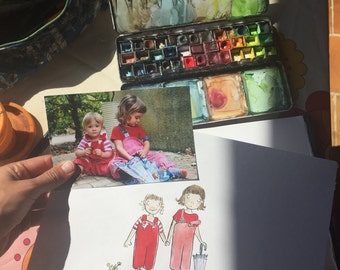 Un portrait de famille sur mesure ! Encre et aquarelle...