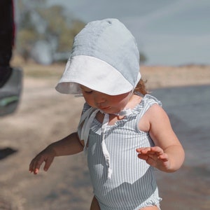 Color Block Visor Bonnet – Reversible Baby Sun Bonnet, Toddler Brimmed Bonnet, Summer Beach Hat, Baby Girl Sunhat, Handmade Baby Bonnet
