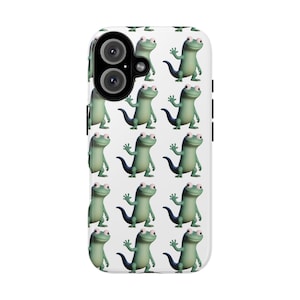 Cute Lizard Phone Case – Fun Gecko Pattern on White, Quirky Reptile Lover Gift, Durable Protective Cover