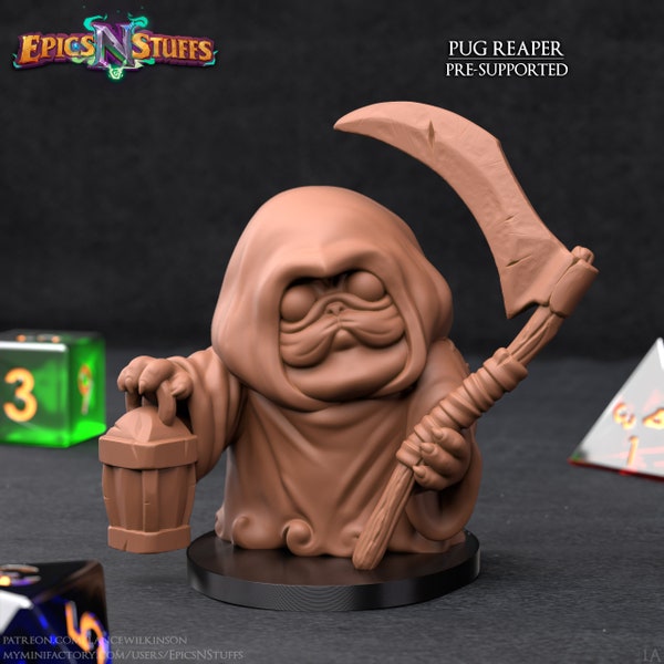 Pug Reaper 1A, 3D Printed, Dungeons and Dragons miniature, Statue, Model, Epics'N'Stuffs