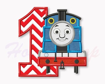 Blue Train First birthday applique embroidery design, Tank Engine Machine Embroidery Design, Embroidery design baby birthday, #013