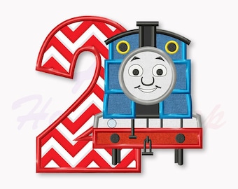 Blue Train Second birthday applique embroidery design, Tank Engine Machine Embroidery Design, Embroidery design baby birthday, #014