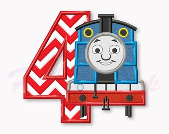 Blue Train Fourth birthday applique embroidery design, Tank Engine Machine Embroidery Design, Embroidery design baby birthday, #016