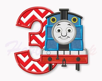 Thomas the Train Third birthday applique embroidery design, Tank Engine Machine Embroidery Design, Embroidery design baby birthday, #015