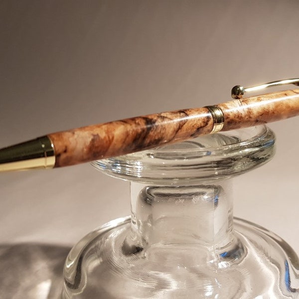 Spalted Maple Ballpoint Pen, gold finish - Optional Custom Box