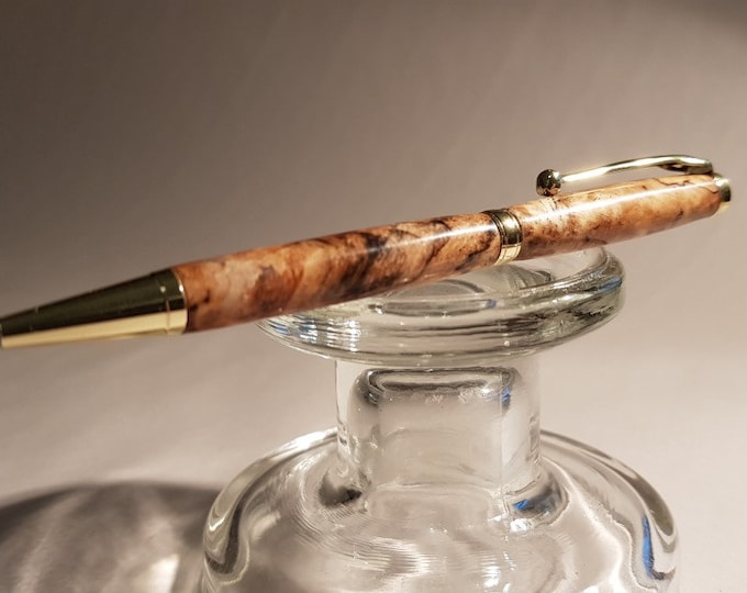 Spalted Maple Ballpoint Pen, gold finish - Optional Custom Box