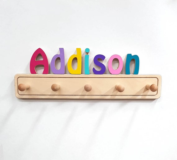 Colorful Kids Coat Rack With Personalized Name And Optional Colorful Kids Coat Rack With, Personalized Childrens Coat Rack