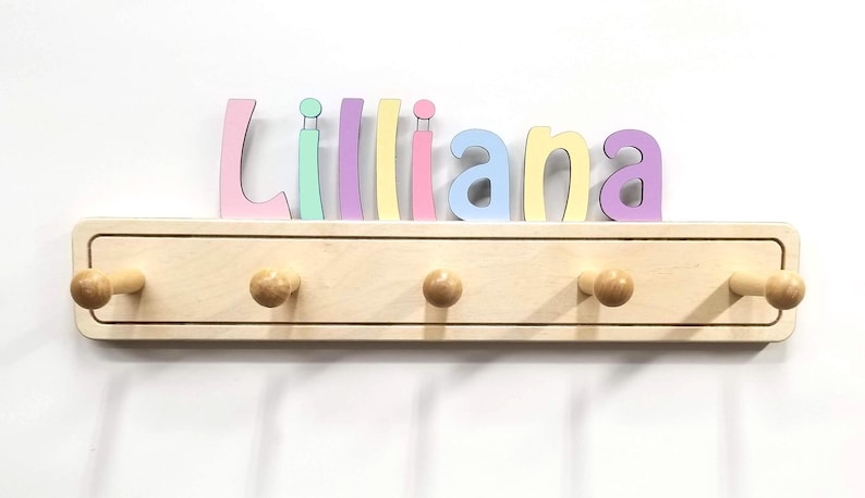 Colorful kids Coat Rack with Personalized Name - Fast delivery afbeelding 1