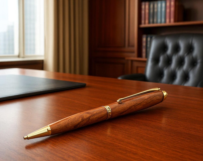 Spalted Maple Ballpoint Pen #3, gold finish - Optional Custom Box