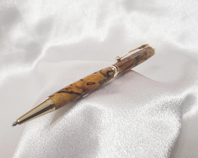 Spalted Maple Ballpoint Pen, gold finish - Optional Custom Box