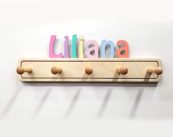 Colorful kids Coat Rack with Personalized Name - Fast delivery