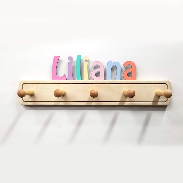 Colorful kids Coat Rack with Personalized Name - Fast delivery