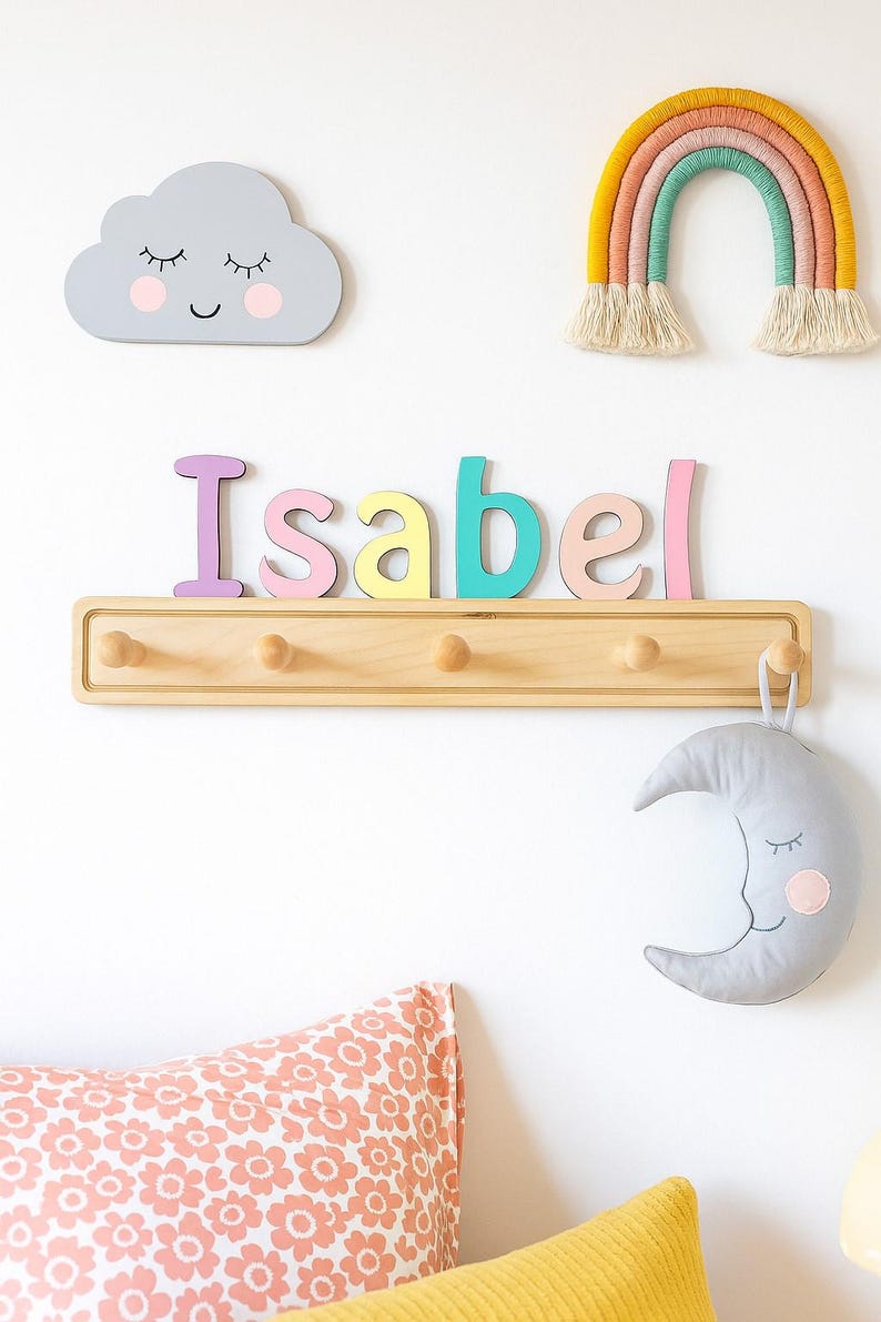 Colorful kids Coat Rack with Personalized Name - Fast delivery afbeelding 2