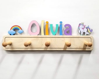 Colorful Kids Coat Rack Personalized with ornaments - fast delivery