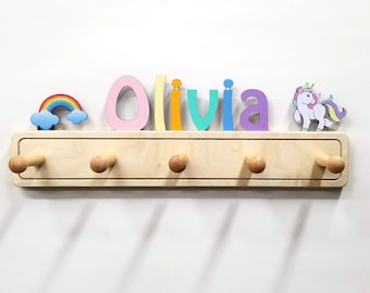 Colorful Kids Coat Rack Personalized with ornaments - fast delivery