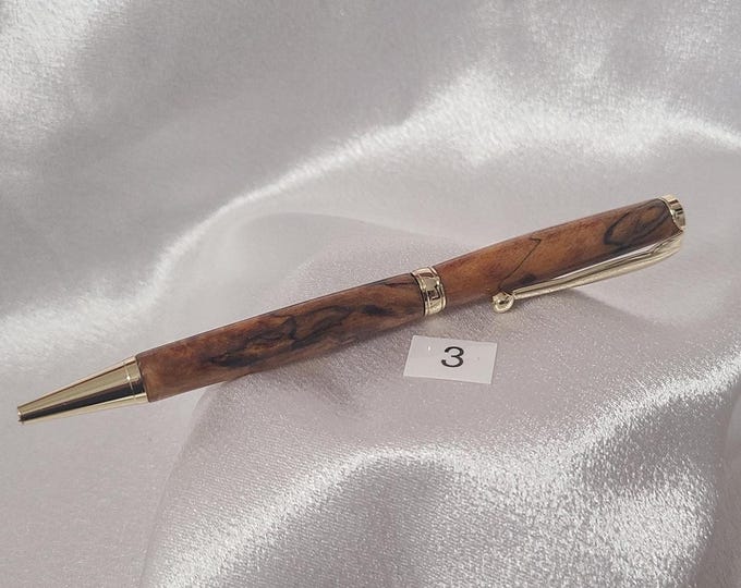 Spalted Maple Ballpoint Pen #3, gold finish - Optional Custom Box