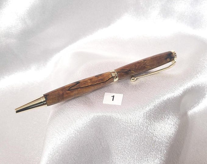 Spalted Maple Ballpoint Pen #1, gold finish - Optional Custom Box
