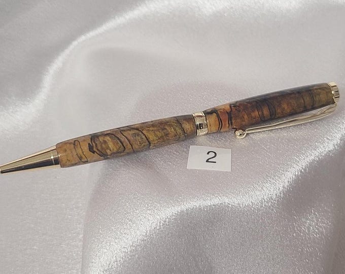 Spalted Maple Ballpoint Pen #2, gold finish - Optional Custom Box