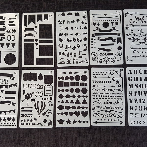 10 pc Bullet Journal pochoir Set planificateur pochoir Journal pochoir Bujo Set pochoirs Bullet pochoir planificateur modèle (11 ~ 20)