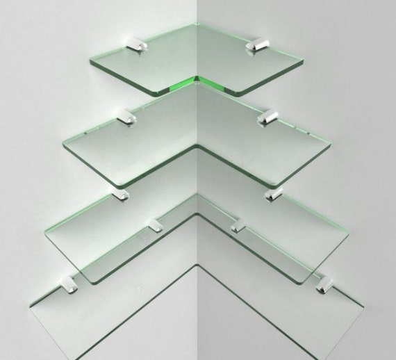 Glass Acrylic Corner Shelving Modern Bathroom Kitchen Corner Shelves and Chrome Brackets Multiple Sizes Available for a Cascading Effect Etsy UK