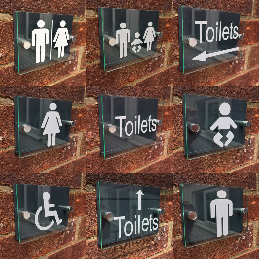 Modern Glass Look Dark Grey Toilet Sign Plaque Unisex/male/female