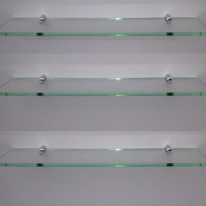 Glass effect acrylic shelf with silver fitting modern shelving large shelving