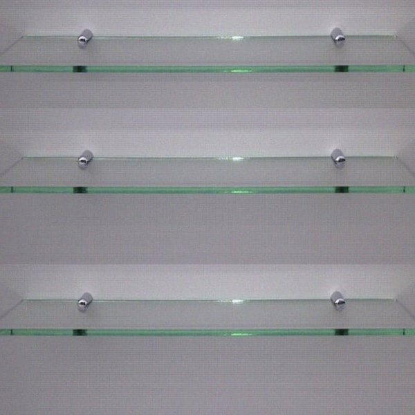 Glass effect acrylic shelf with silver fitting modern shelving large shelving