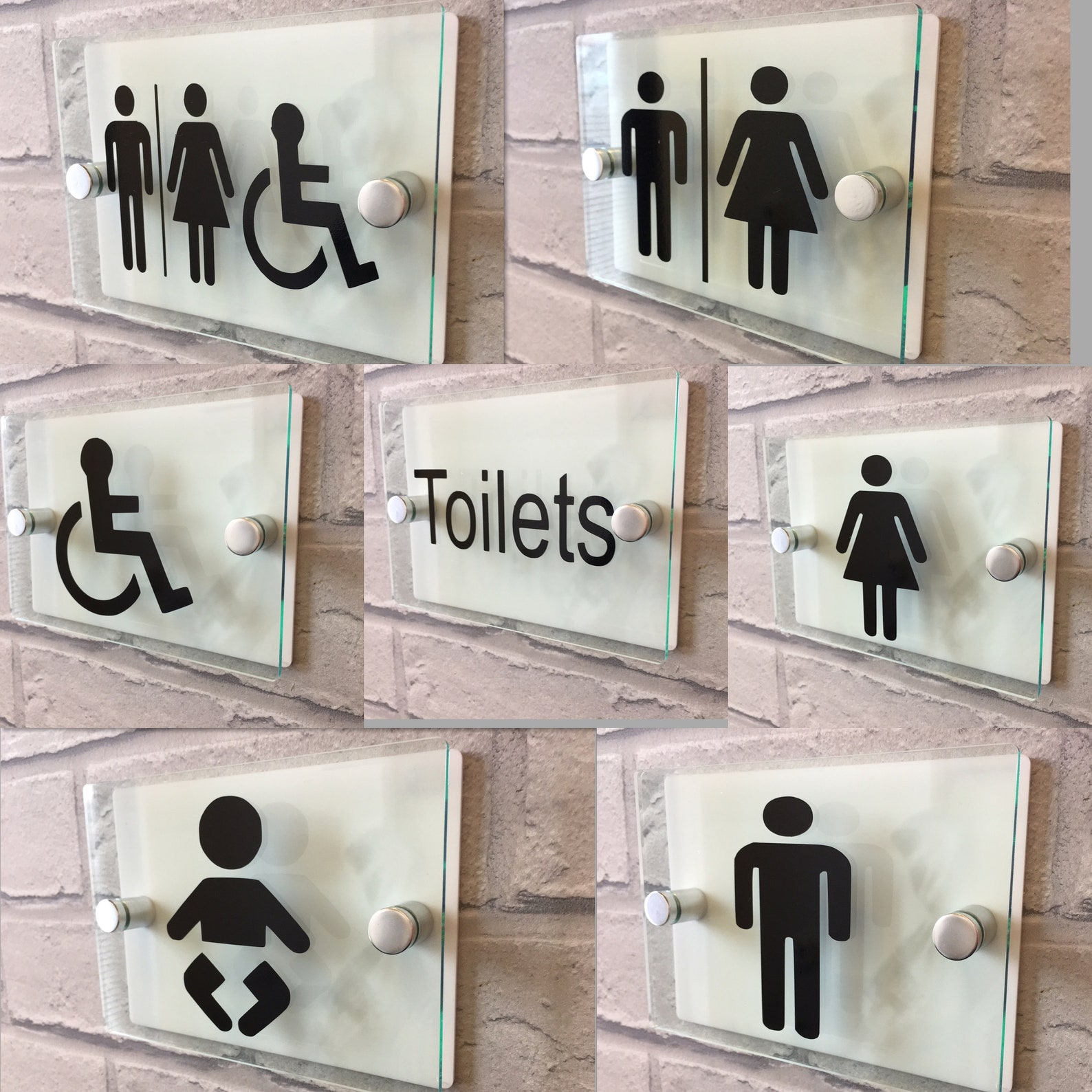 Modern Glass Look White Toilet Sign Plaque Etsy UK