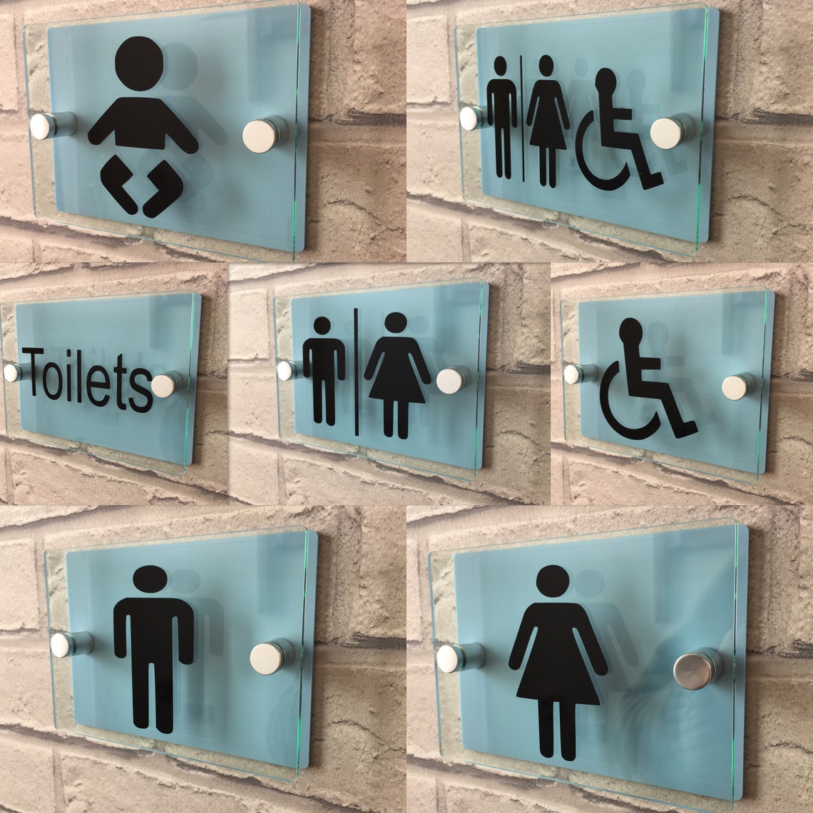 Glass Look and Baby Blue Toilet Signs Modern Bathroom Restroom Etsy UK