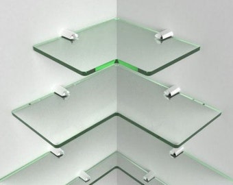 Modern corner shelving multiple sizes available for cascading effect bathroom glass acrylic corner shelf and brackets, custom sizes