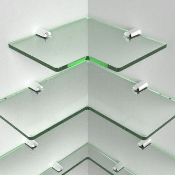 Modern corner shelving multiple sizes available for cascading effect bathroom glass acrylic corner shelf and brackets, custom sizes