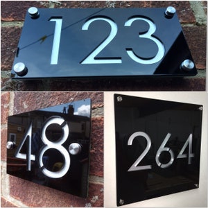 MODERN GLOSS BLACK AND CHROME HOUSE SIGN CHROME DOOR NUMBER PLAQUE