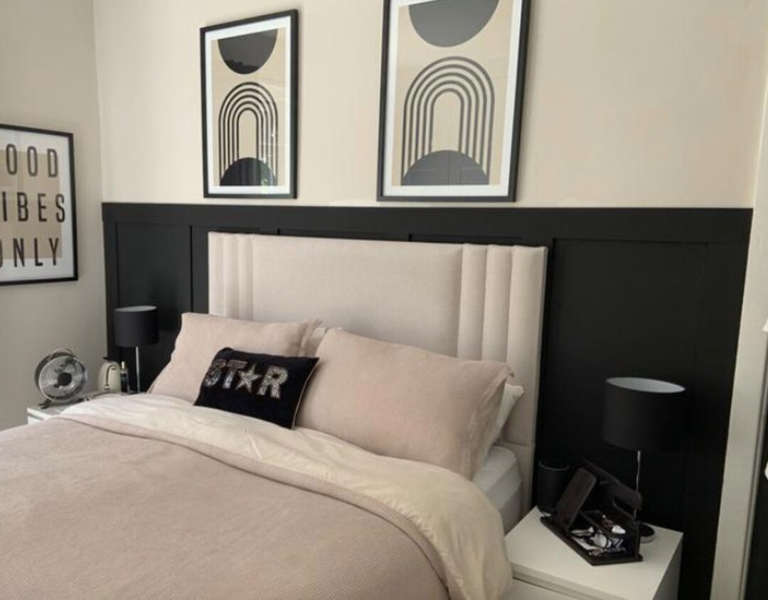 Bedroom Wall Panelling, Mdf Panelling Kit for Wall Behind Headboard. Modern DIY Wall Panelling ...